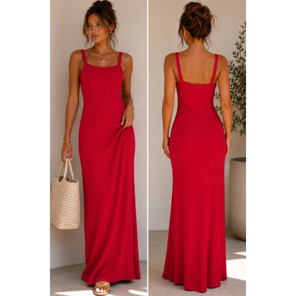 LOFT Ribbed Bra Maxi Dress in Red Size 4 NWT